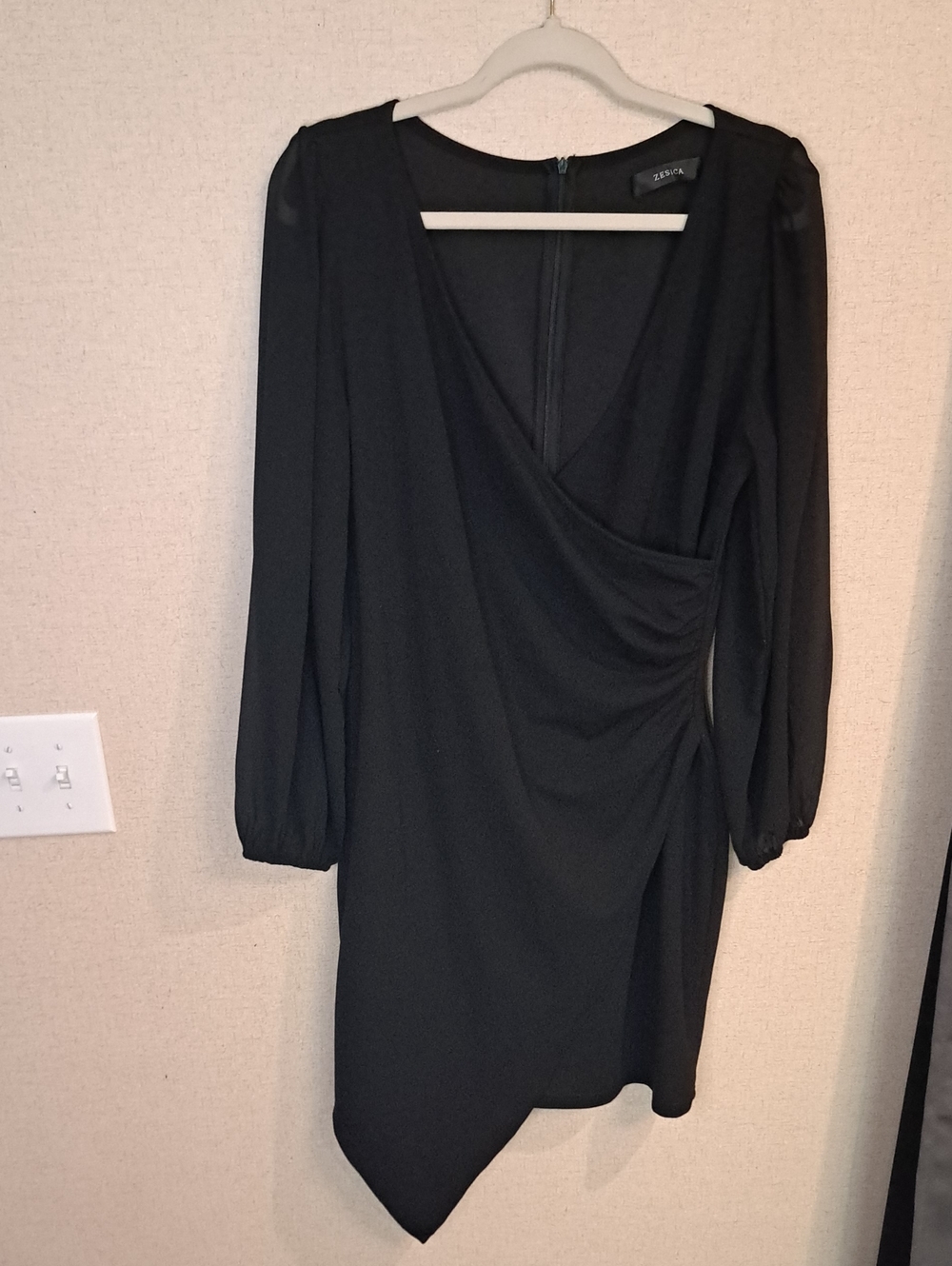 Black Wrap-Style Long Sleeve Dress DR59